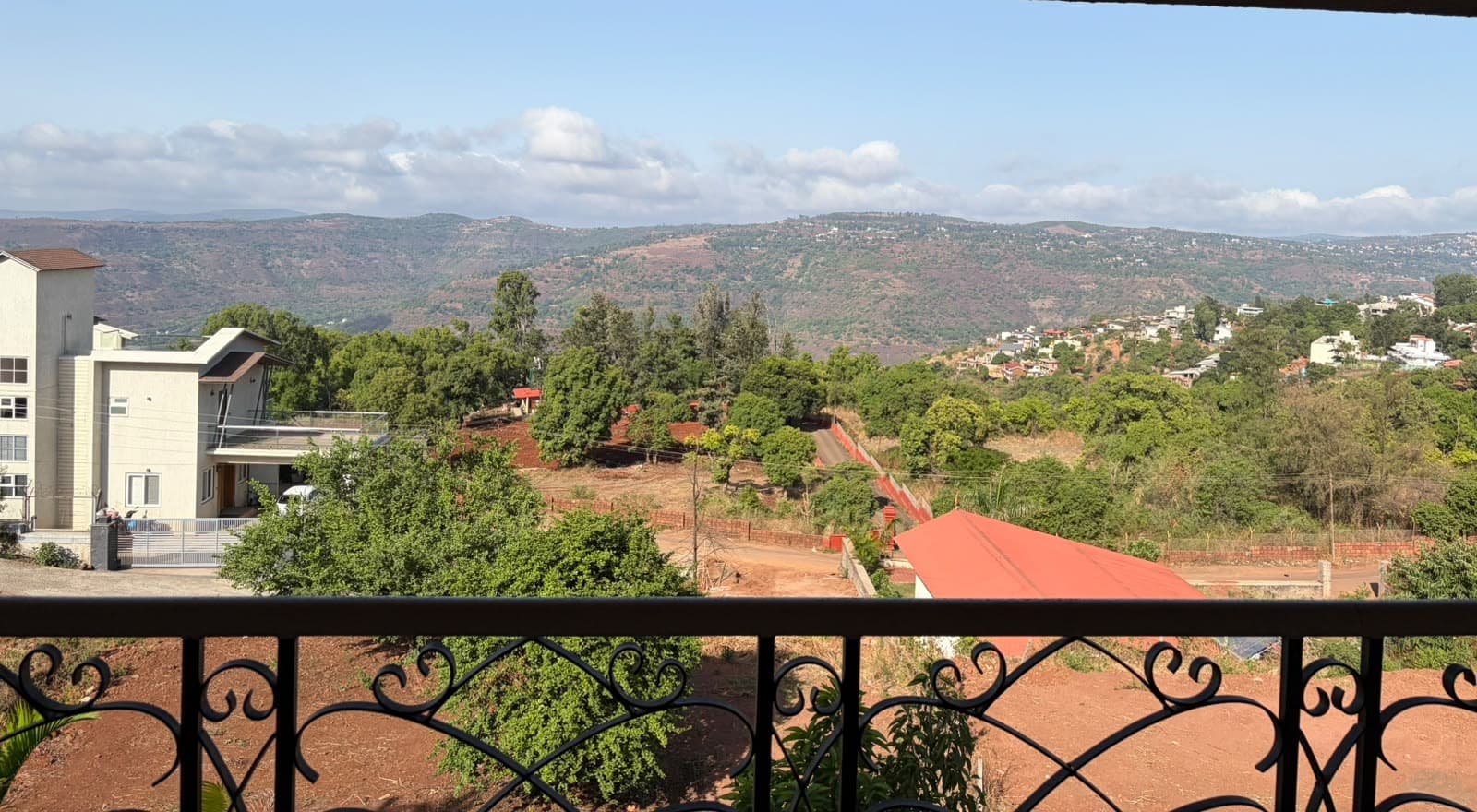 The balcony at Lighthouse Villa looking out over the valley